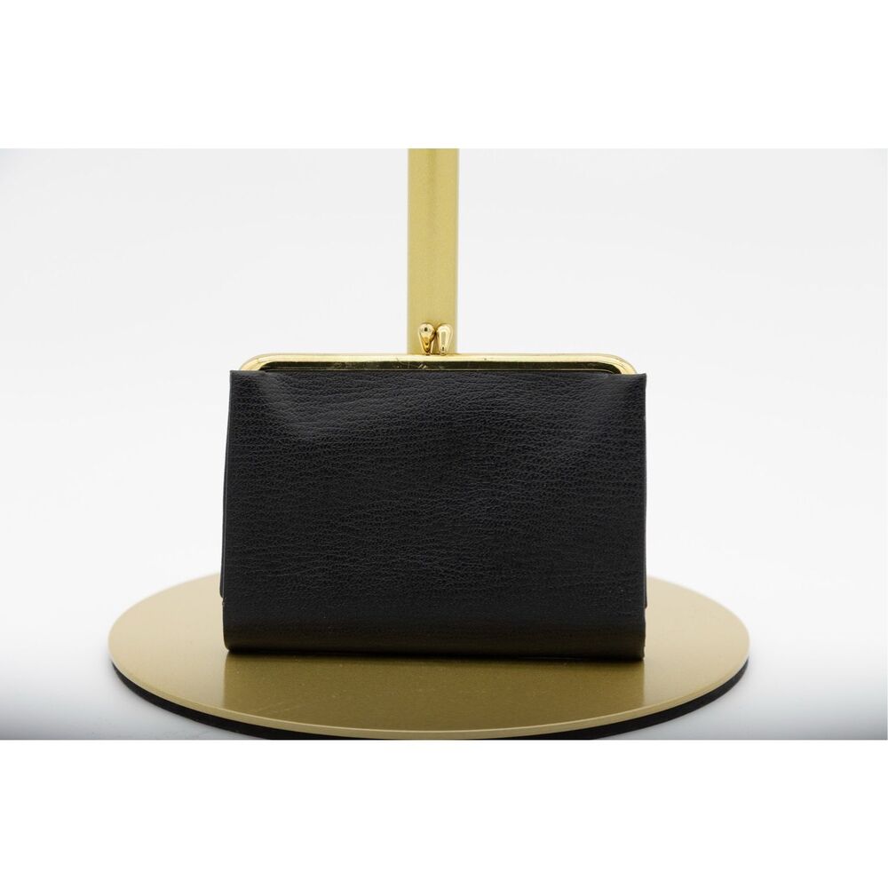 Vintage Dopp Fine Leather Goods Black Leather Kiss Lock Wallet 4x5 Coin Clutch‎
